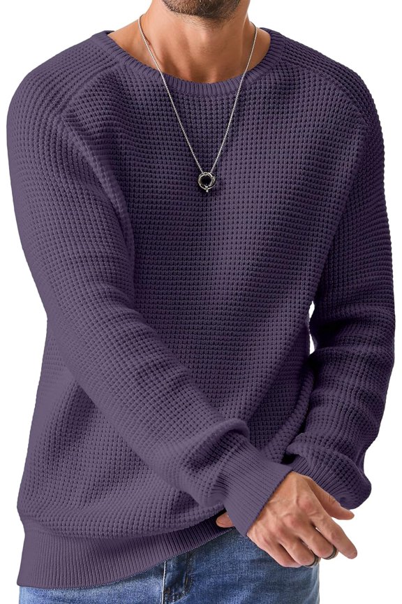 Men's Crewneck Pullover Sweater Waffle Textured Knitted Sweaters Casual Loose Fit Sweaters with Ribbing Edge