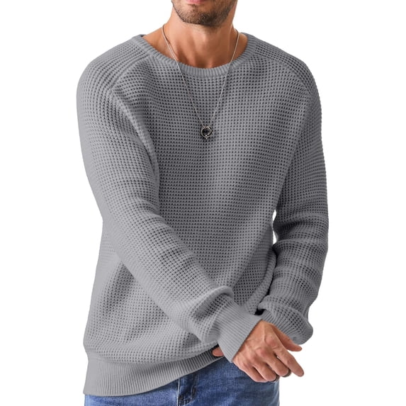 CAILDANL Men's Crewneck Pullover Sweater Waffle Textured Knitted Sweaters Casual Loose Fit Sweaters with Ribbing Edge