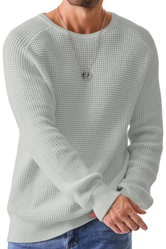Men's Crewneck Pullover Sweater Waffle Textured Knitted Sweaters Casual Loose Fit Sweaters with Ribbing Edge