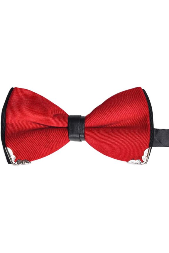 Men’s Pre-Tied Bow Ties Silver Metal Edged Two-Layer Bowtie Adjustable Length Necktie with Gift Box