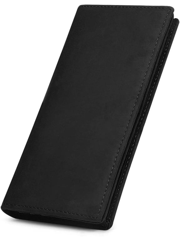Men's Vintage Genuine Leather Long Wallet for Checkbook Credit Cards
