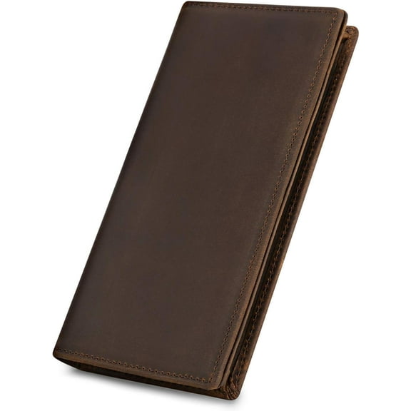 CAILDANL Men's Vintage Genuine Leather Long Wallet for Checkbook Credit Cards
