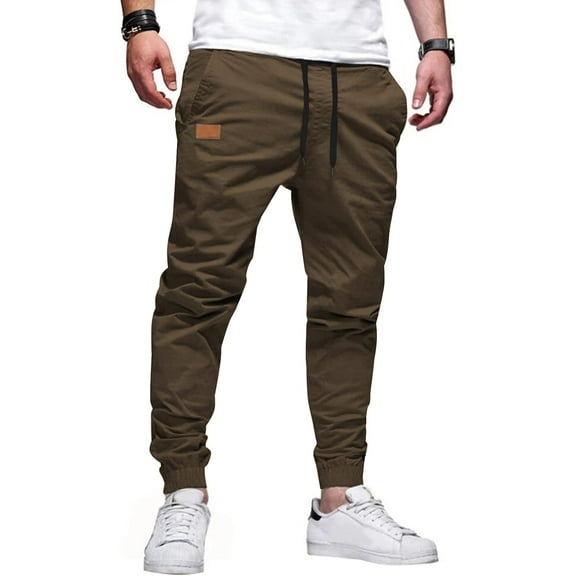 CAILDANL Mens Casual Joggers Pants - Cotton Drawstring Chino Cargo Pants Hiking Outdoor Twill Track Jogging Sweatpants Pants