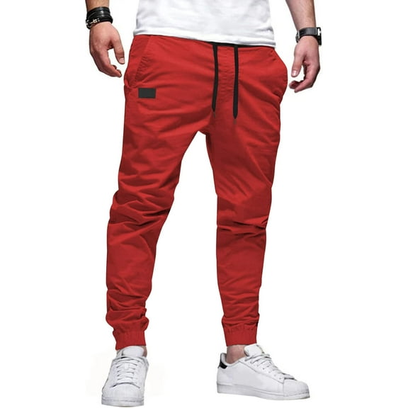 CAILDANL Mens Casual Joggers Pants - Cotton Drawstring Chino Cargo Pants Hiking Outdoor Twill Track Jogging Sweatpants Pants