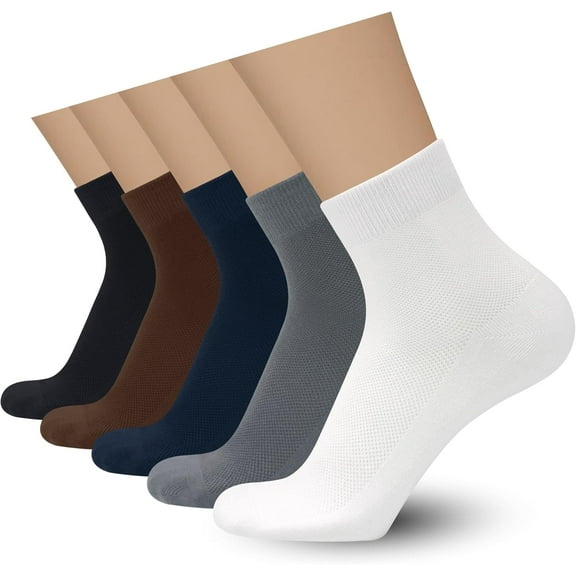 CAILDANL Mens Rayon Bamboo Ankle Breathable Socks Thin Quarter Athletic Comfortable Casual Mesh Socks 5 Pairs