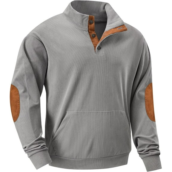 CAILDANL Mens Warm Corduroy Sweatshirt Casual Stand Collar Quarter Fall Metal Button Pullover Sweaters Long Sleeve with Pockets