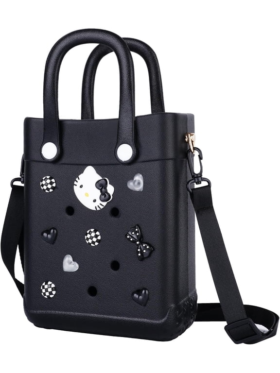 Mini Beach Rubber Tote Bag - Small Waterproof Bitty Washable Handbag with Charms for Women