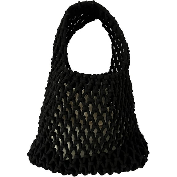 CAILDANL Mini Clutch Handbag Fishing Net Bucket Bag Cotton Rope Crochet Drawstring Woven Beach Bag Small Tote for Women Girls