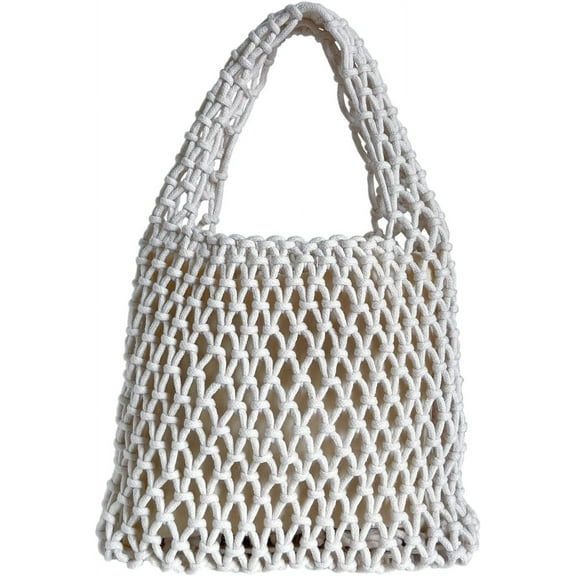 CAILDANL Mini Clutch Handbag Fishing Net Bucket Bag Cotton Rope Crochet Drawstring Woven Beach Bag Small Tote for Women Girls