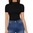 thumbnail image 1 of CAILDANL Mock Neck Tops for Women Basic Short Sleeve Tight Summer Sexy Dressy Casual Summer T-Shirts, 1 of 6