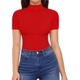 thumbnail image 1 of CAILDANL Mock Neck Tops for Women Basic Short Sleeve Tight Summer Sexy Dressy Casual Summer T-Shirts, 1 of 6