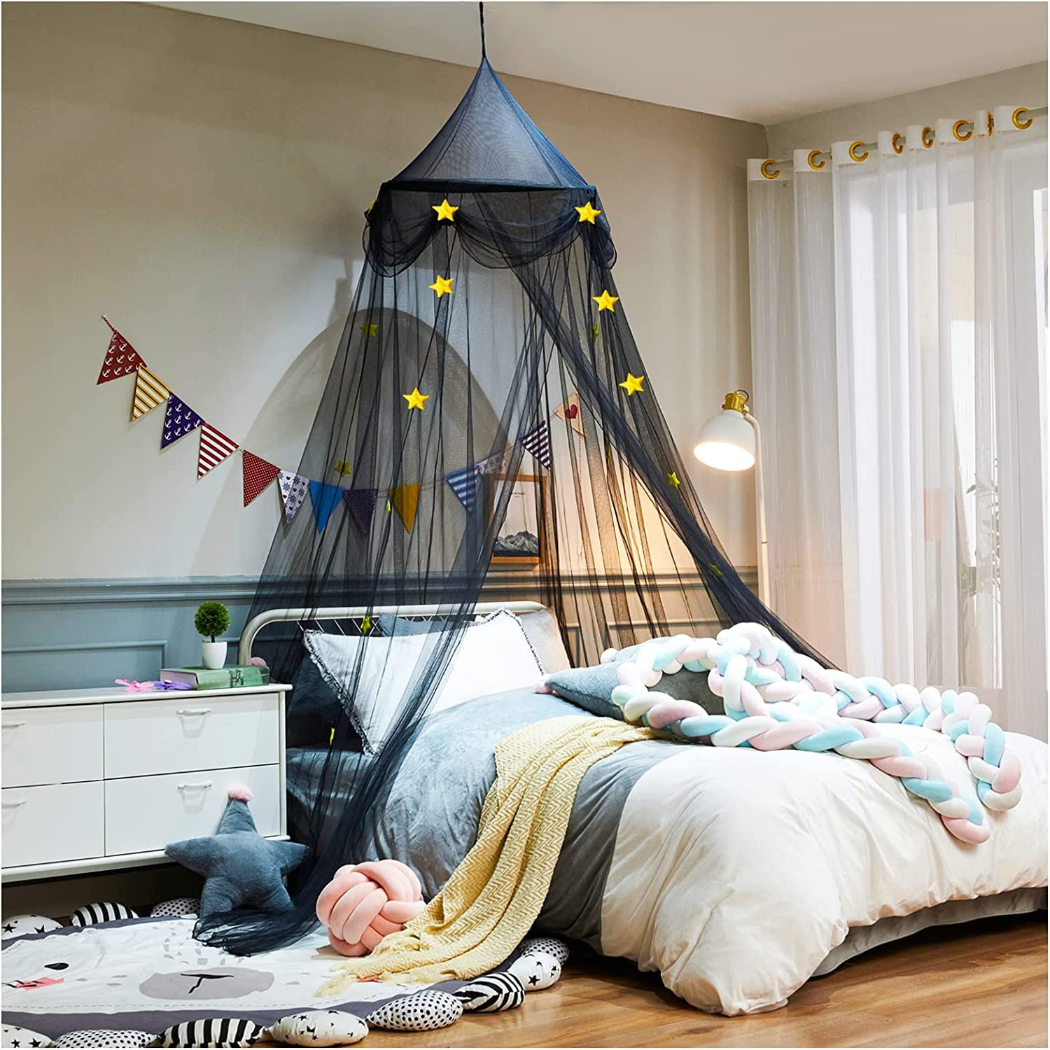 CAILDANL Mosquito Net Bed Canopy Curtains Princess Butterfly Reading Canopies for Girls Kids Single Twin Full Queen Size Beds, Pink and Purple