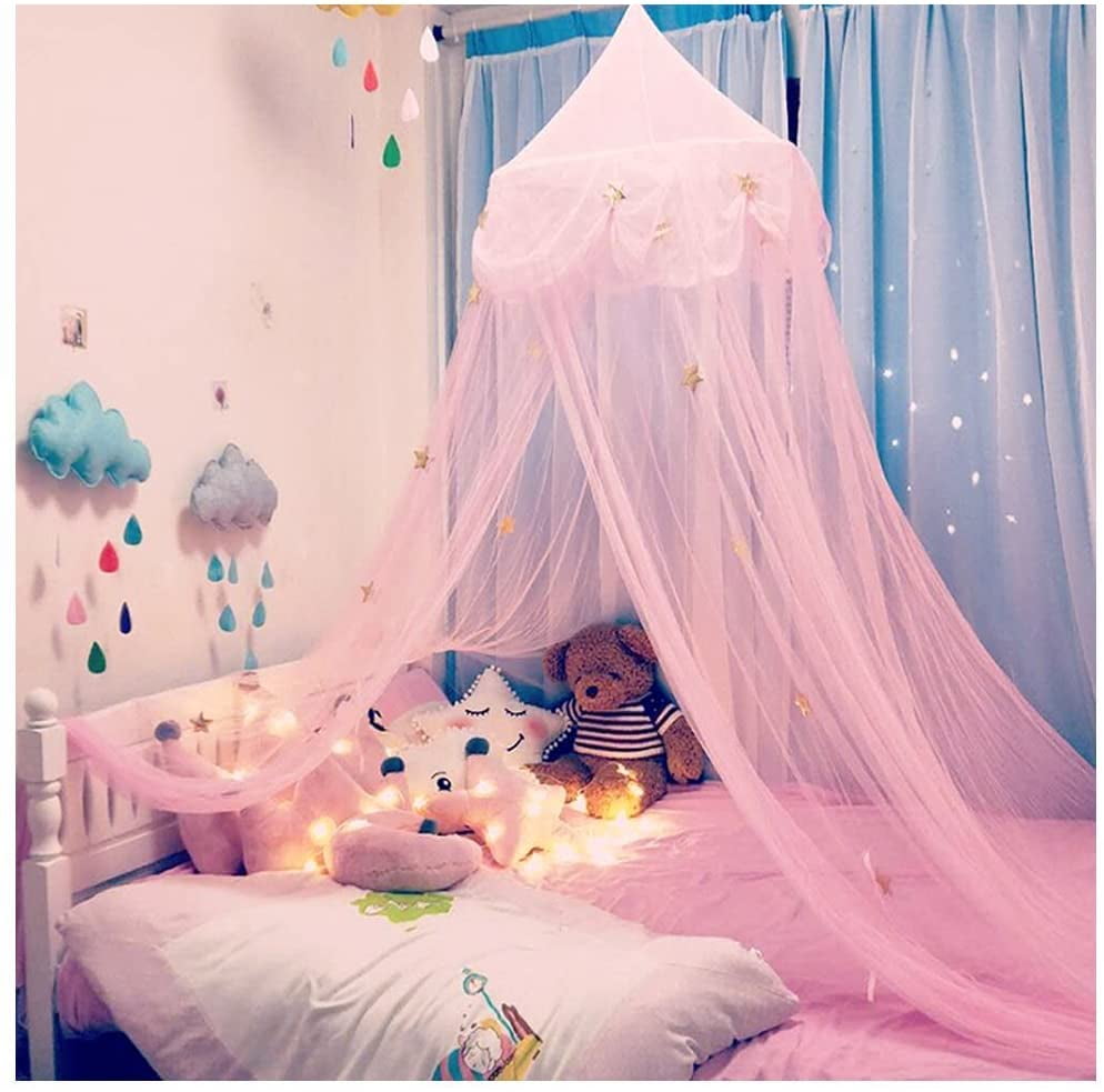 CAILDANL Mosquito Net Bed Canopy Curtains Princess Butterfly Reading Canopies for Girls Kids Single Twin Full Queen Size Beds, Pink and Purple