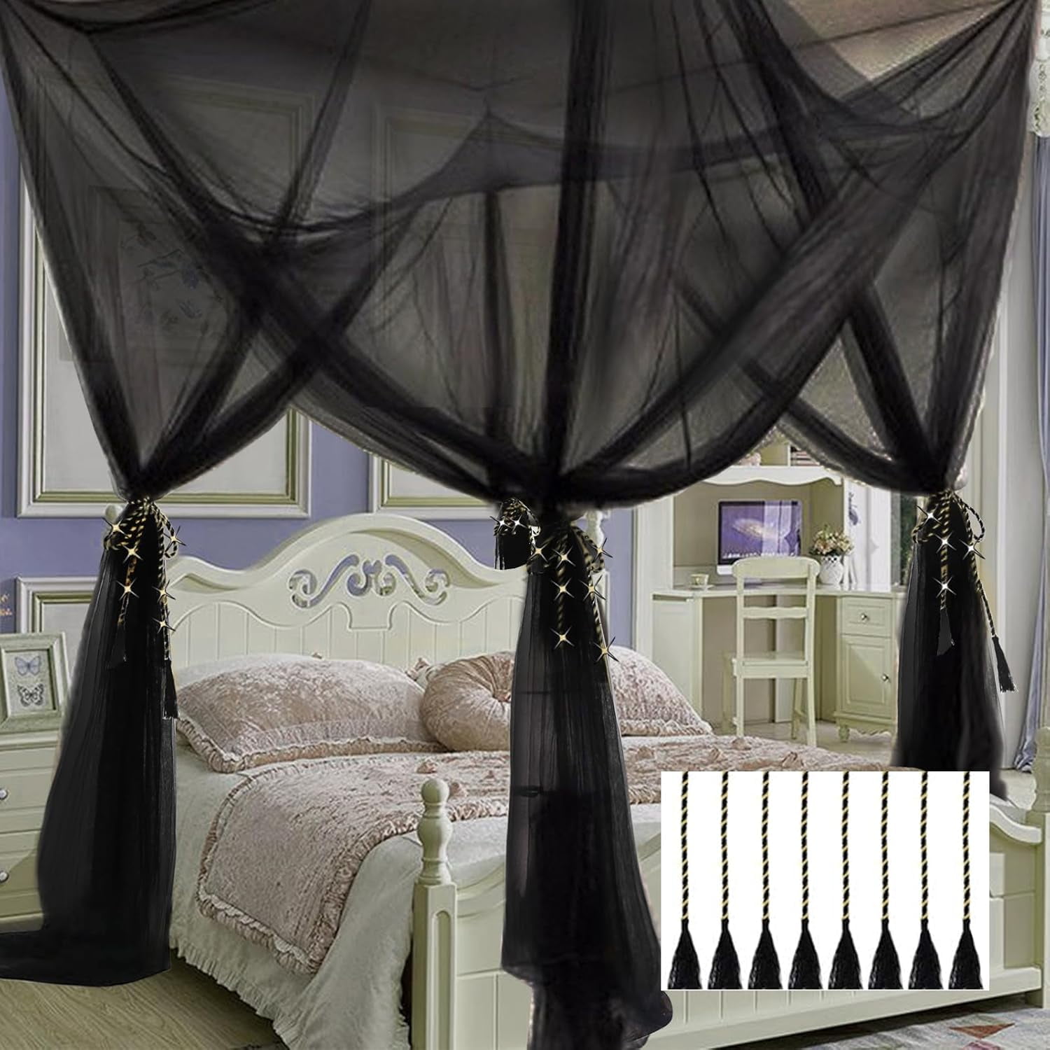 CAILDANL Mosquito Net Bed Canopy for Girls,King Canopy Bed Curtains Queen Size from Ceiling,Dome Mosquito Netting Bed Tent Twin Girls Canopy Bed Decor for Baby Crib,Kid Bed and Adult Beds (White)