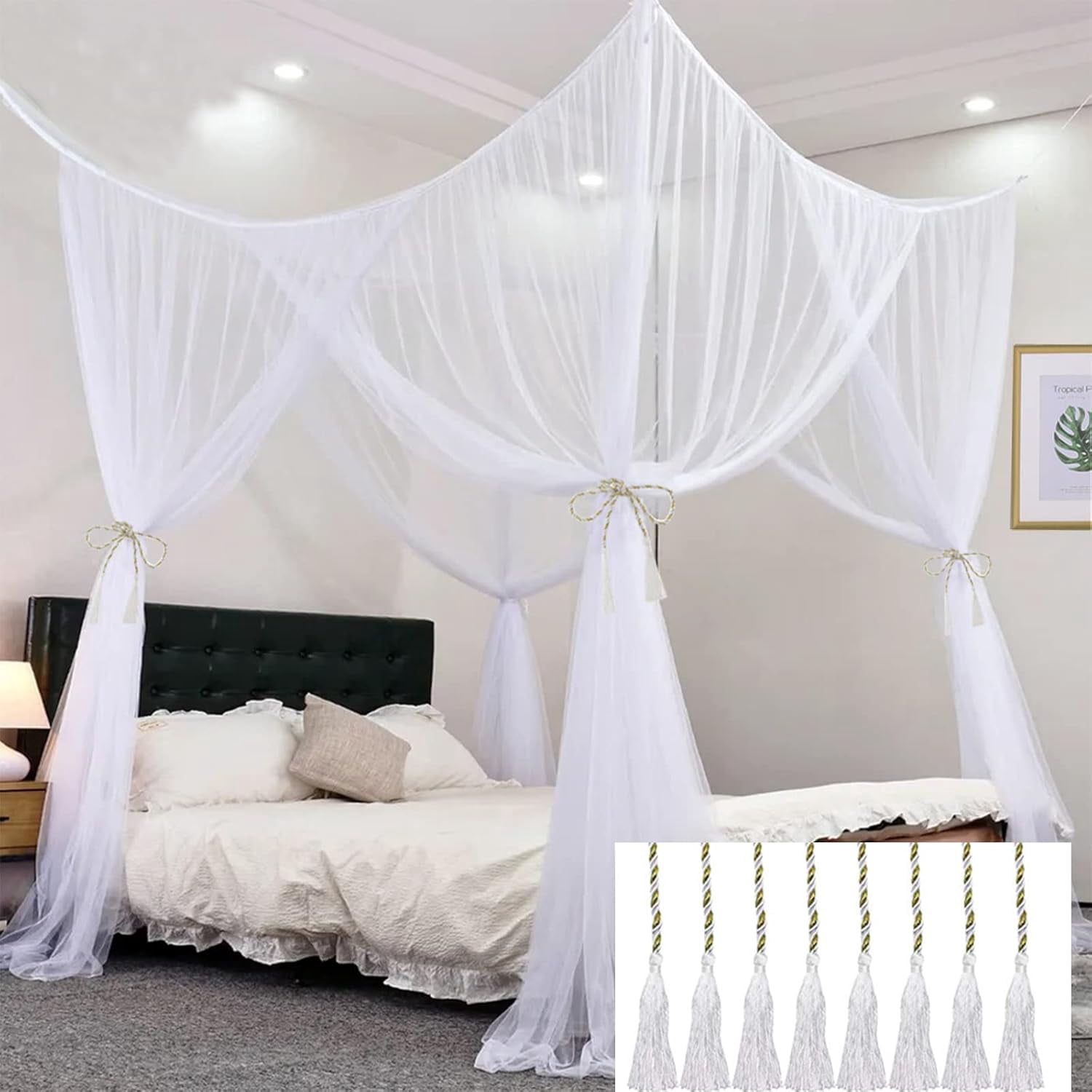 CAILDANL Mosquito Net Bed Canopy for Girls,King Canopy Bed Curtains Queen Size from Ceiling,Dome Mosquito Netting Bed Tent Twin Girls Canopy Bed Decor for Baby Crib,Kid Bed and Adult Beds (White)