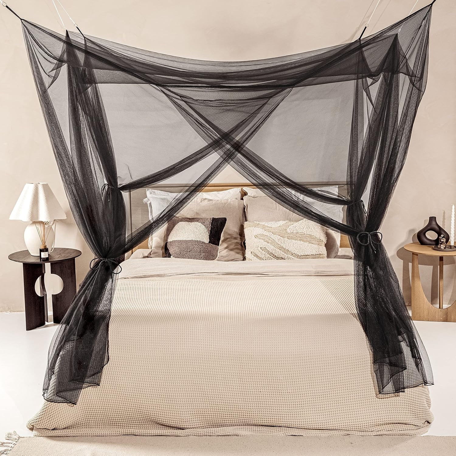 CAILDANL Mosquito Net for Single to King-Sized Beds – 2 Side Openings & 6 Hanging Loops – Decorative Rectangular Shape for Home & Travel – Bed Canopy Hanging Kit &