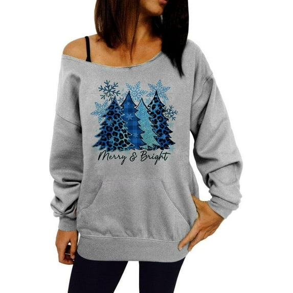 CAILDANL Movies Watching Shirt Sweatshirt Xmas Women Off Shoulder Sweatshirt Sexy Long Sleeve Pullover Tops
