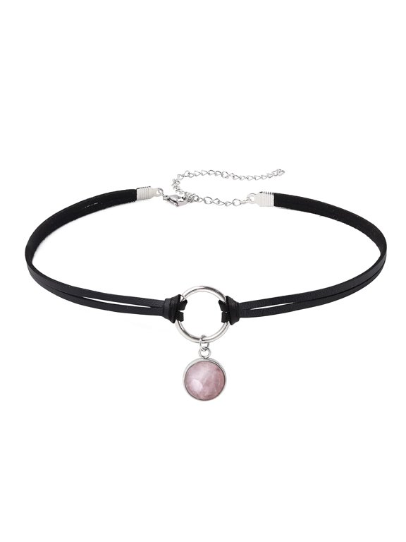 O Ring Crystal Choker, Faux Leather Choker, Black Choker, Boho Necklace, Hippie Necklace, Gothic Necklace, Jewelry Gift for Women
