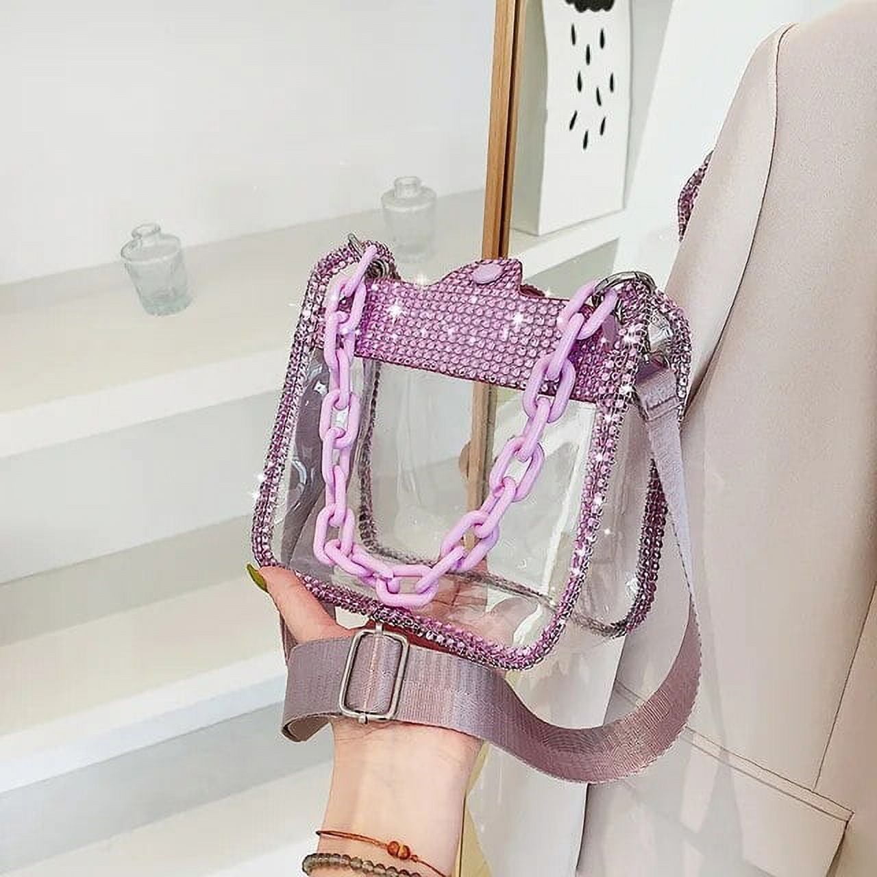 CAILDANL PVC Transparent Shoulder Crossbody Bag Rhinestone Thick Chain ...