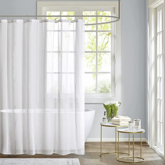 CAILDANL Park Anna Sheers Shower Curtain, Textured Striped Accent Design, Modern Mid-Century Bathroom Decor, Machine Washable, Fabric Privacy Screen 72x72", Ivory