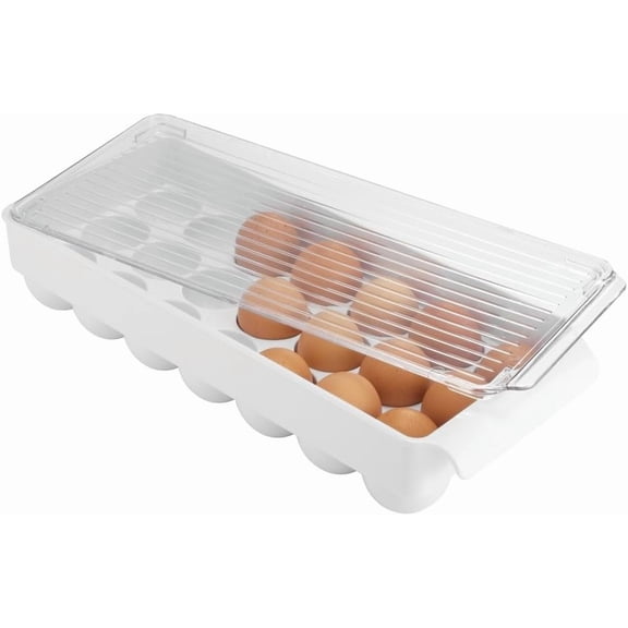 CAILDANL Plastic Egg Holder Fridge Organizer with Front Handle – 14.57" x 6.25" x 3", Clear