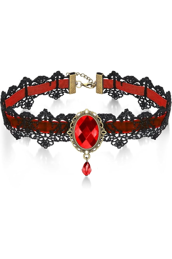 Punk Rock Wedding Party Handmade Black Lace Choker, Gothic Retro Lolita Beads Chain Vampire Pendant Necklace for Women Halloween