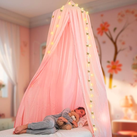 CAILDANL Purple Bed Canopy for Girls with Glowing Stars - Princess Netting Room Decor, Ceiling Tent to Cover Toddler | Single, Twin, Full, Queen Size Kids Bed, Fire Retardant Fabric