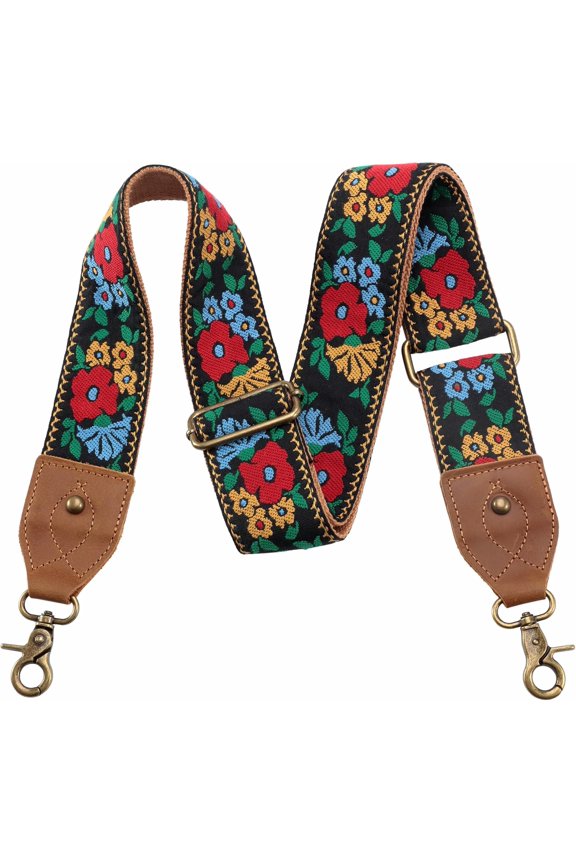 Purse Strap-2"Crazy Horse Leather Wide Shoulder Strap Adjustable Replacement,Jacquard Embroidery Bag Straps