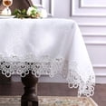 thumbnail image 1 of CAILDANL Rectangular Lace Fabric Tablecloth with Macrame Border Clear Embroidered Kitchen Tablecloths for Elegant Holiday Long Dinner Tables (White, Tablecloth 52" x 70"), 1 of 7