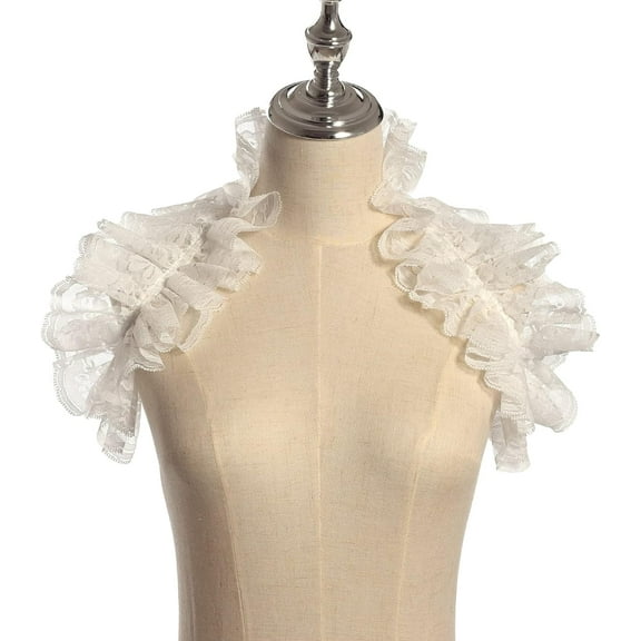 CAILDANL Renaissance Collar Costume Long Collar Lace Ruffled Detachable Collar White
