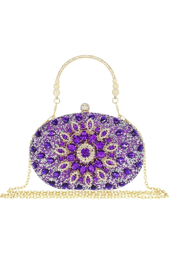 Rhinestone Clutch Purses for Women Evening Wedding Formal - Round Pearl Clasp Handbag - Crystal Diamond Bag