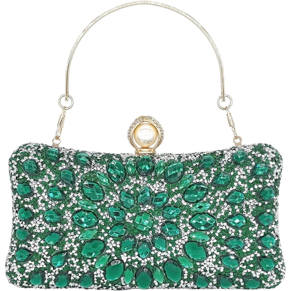 CAILDANL Rhinestone Clutch Purses for Women Evening Wedding Formal - Round Pearl Clasp Handbag - Crystal Diamond Bag