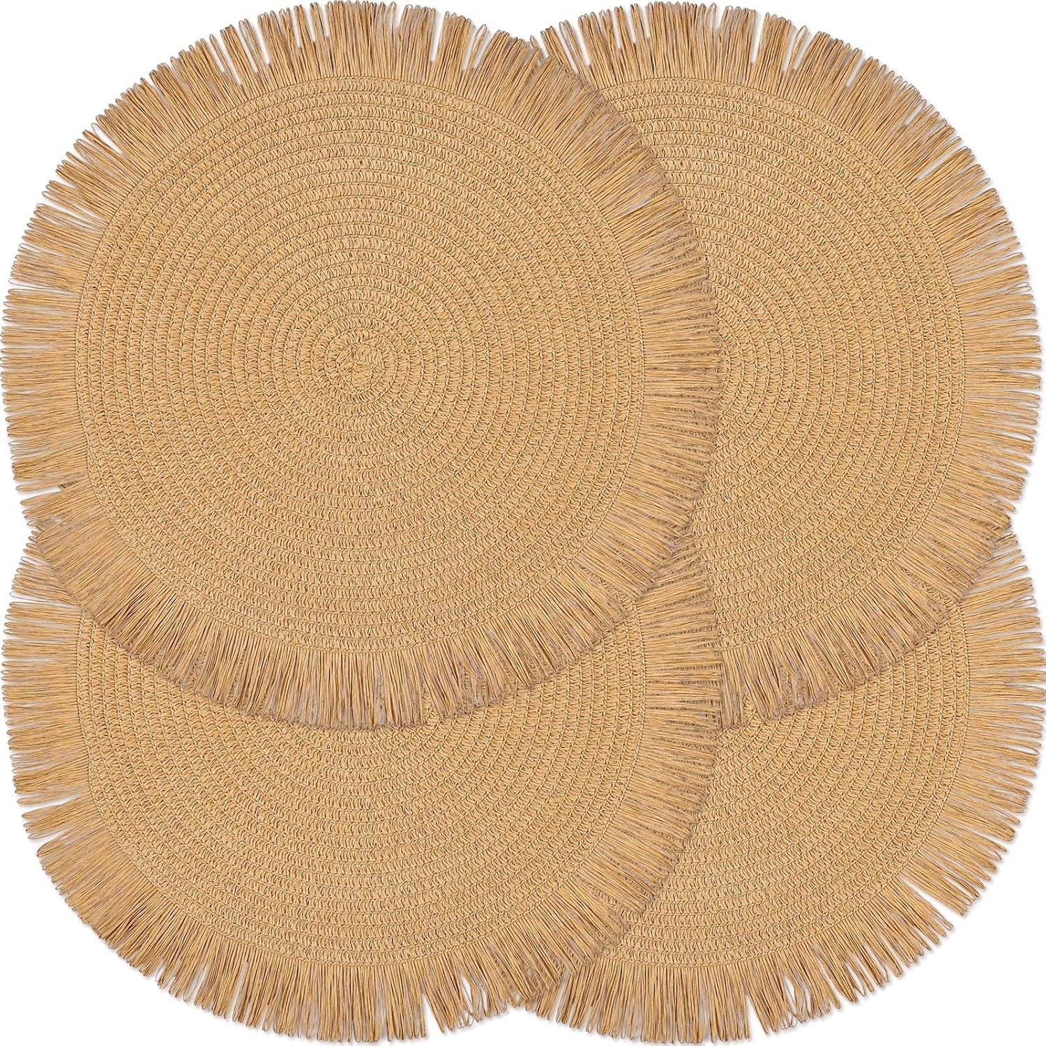 CAILDANL Round Burlap Placemats Set of 12 Jute Rustic Place Mats for Dining Tables Heat Resistant Natural Farmhouse Table Mats Decor for (Brown lace)