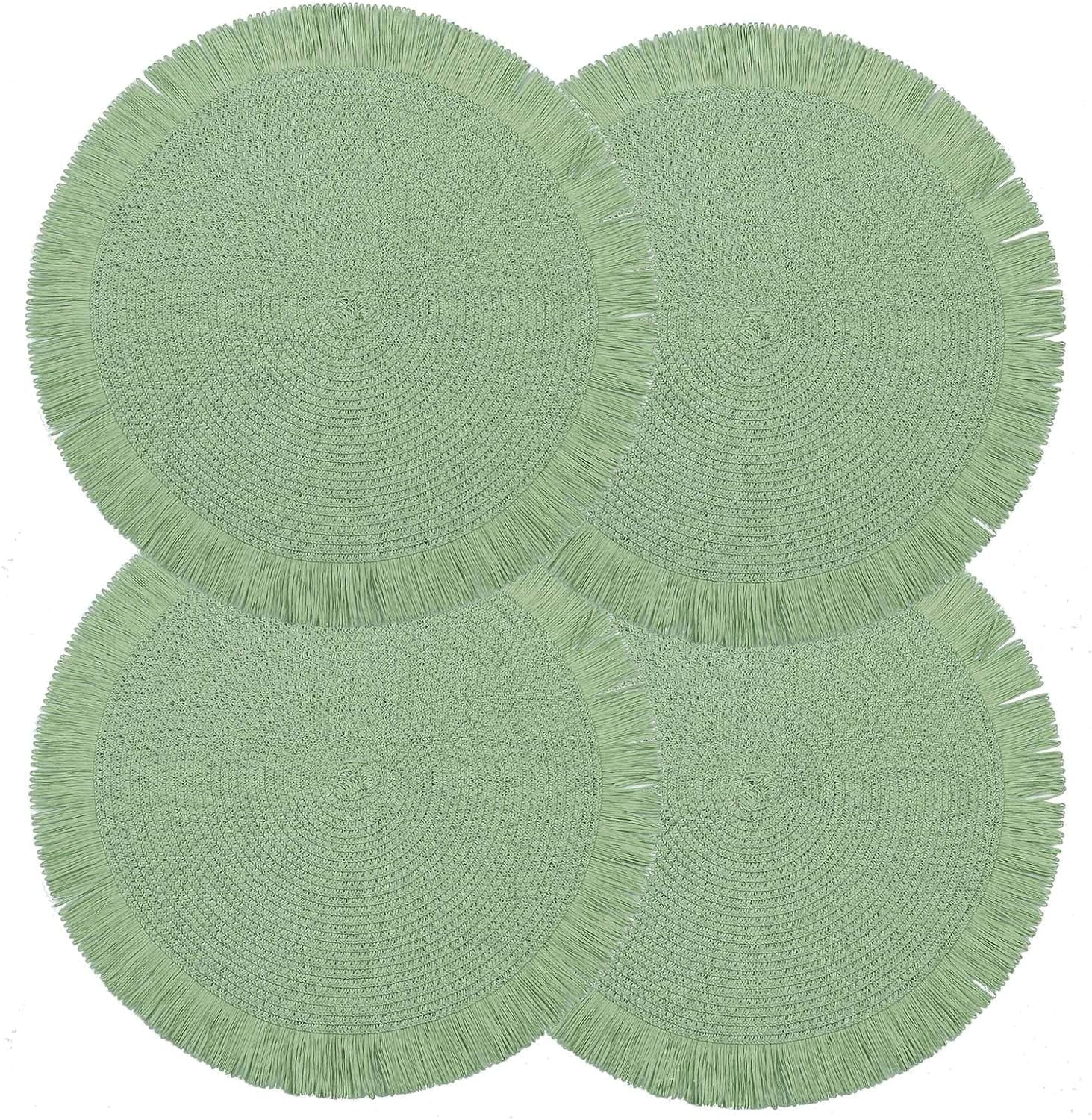 CAILDANL Round Burlap Placemats Set of 12 Jute Rustic Place Mats for Dining Tables Heat Resistant Natural Farmhouse Table Mats Decor for (Brown lace)