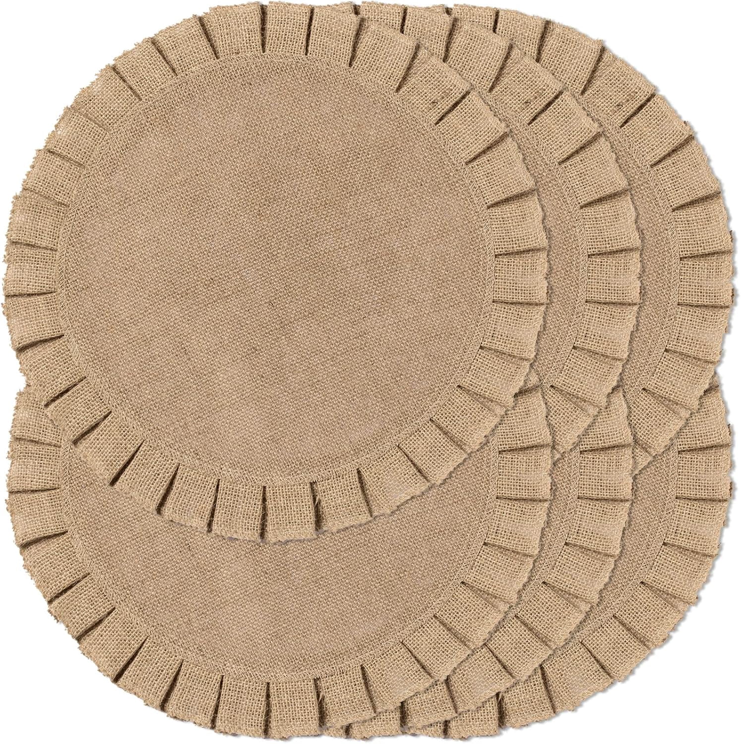CAILDANL Round Burlap Placemats Set of 12 Jute Rustic Place Mats for Dining Tables Heat Resistant Natural Farmhouse Table Mats Decor for (Brown lace)
