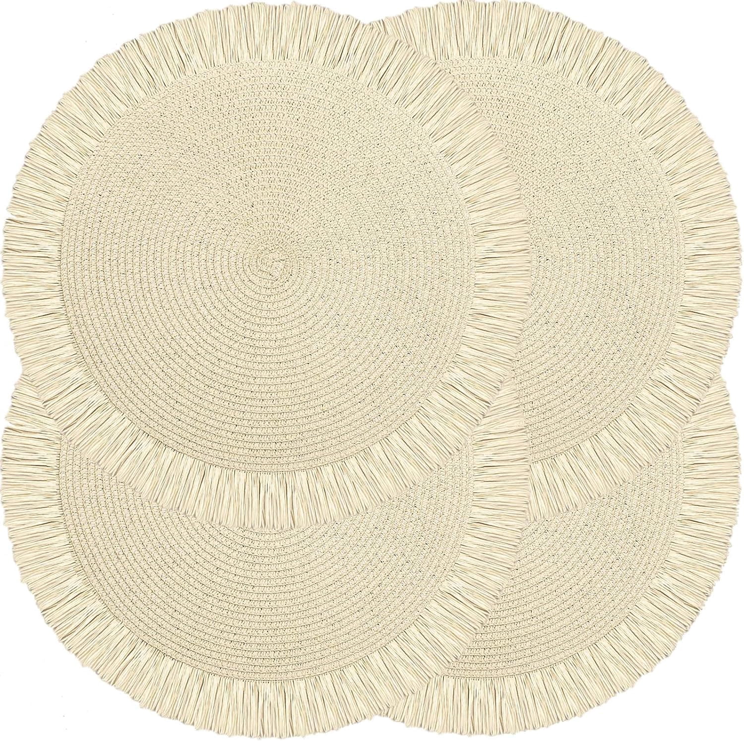 CAILDANL Round Burlap Placemats Set of 12 Jute Rustic Place Mats for Dining Tables Heat Resistant Natural Farmhouse Table Mats Decor for (Brown lace)