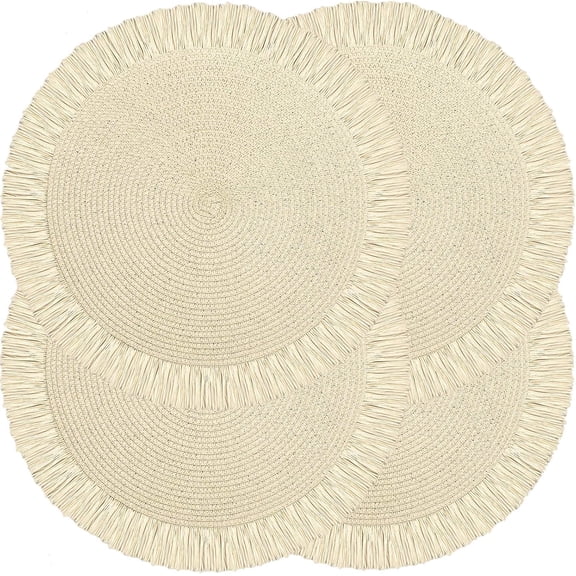 CAILDANL Round Burlap Placemats Set of 12 Jute Rustic Place Mats for Dining Tables Heat Resistant Natural Farmhouse Table Mats Decor for (Brown lace)