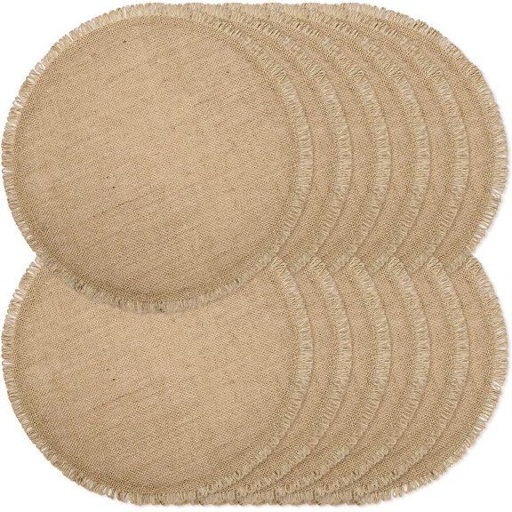 CAILDANL Round Burlap Placemats Set of 12 Jute Rustic Place Mats for Dining Tables Heat Resistant Natural Farmhouse Table Mats Decor for (Brown lace)