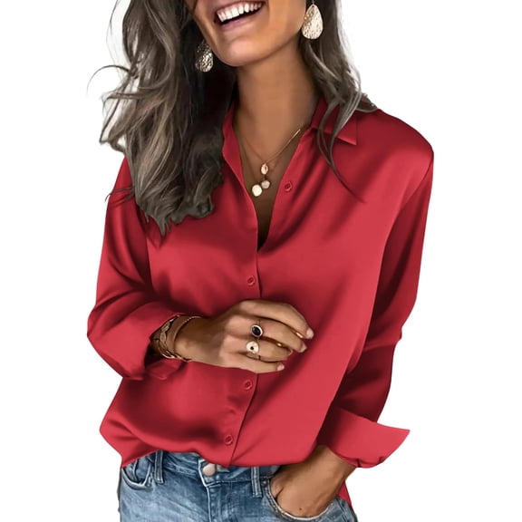 CAILDANL Satin Blouses for Women Silk Button Down Shirts Long Sleeve Business Casual Tops