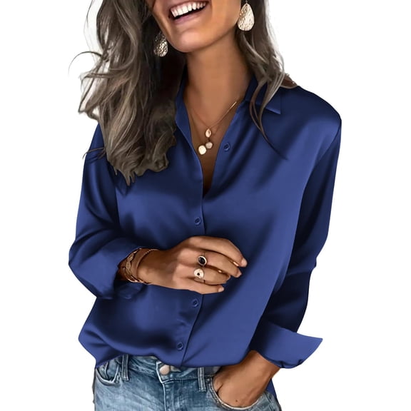 CAILDANL Satin Blouses for Women Silk Button Down Shirts Long Sleeve Business Casual Tops