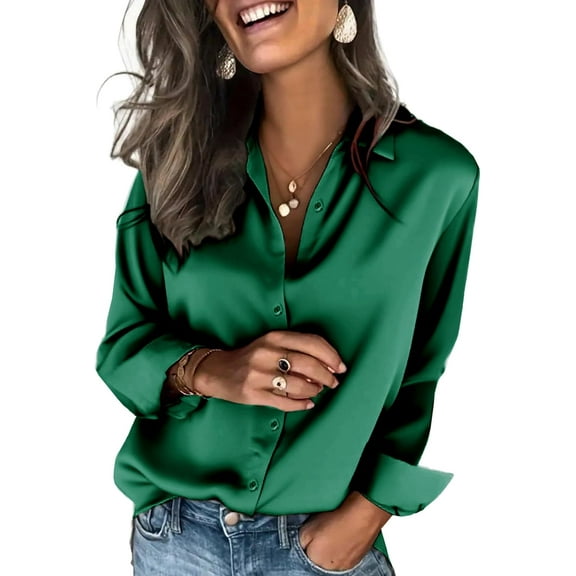 CAILDANL Satin Blouses for Women Silk Button Down Shirts Long Sleeve Business Casual Tops