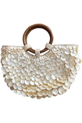 Shell Beaded Clutch Purse for Women Luxury Handmade Top Handle Bag Beach Evening Handbag for Summer Vacation