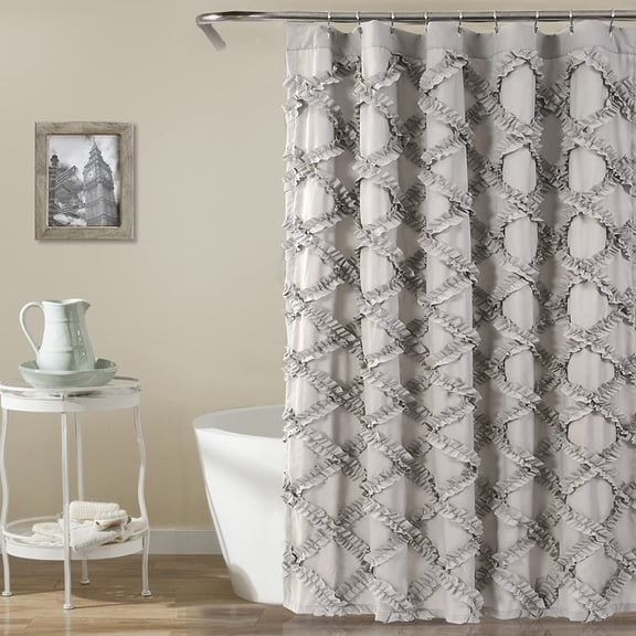 CAILDANL - Shower Curtain, Textured Bathroom Essentials, Vintag Home Decor (Ruffle Diamond White, 72” x 72”)
