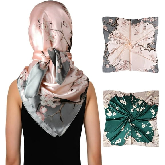 CAILDANL Silk Like Head Scarf for Women Satin Printed Bandana for Hair Wrapping Fashion Accessory 35 Inch Square Hair Scarf