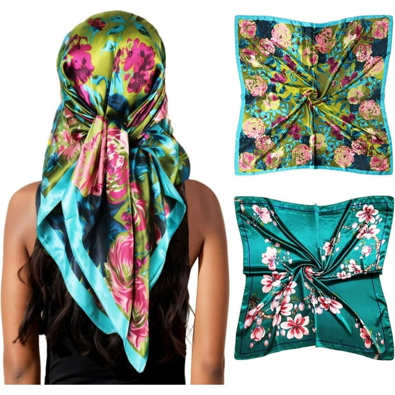 CAILDANL Silk Like Head Scarf for Women Satin Printed Bandana for Hair Wrapping Fashion Accessory 35 Inch Square Hair Scarf