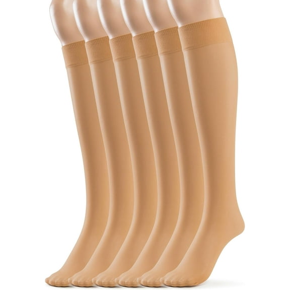 CAILDANL Silky Toes Sheer Knee High Stockings for Women, 6 Pairs Nylon Trouser Socks
