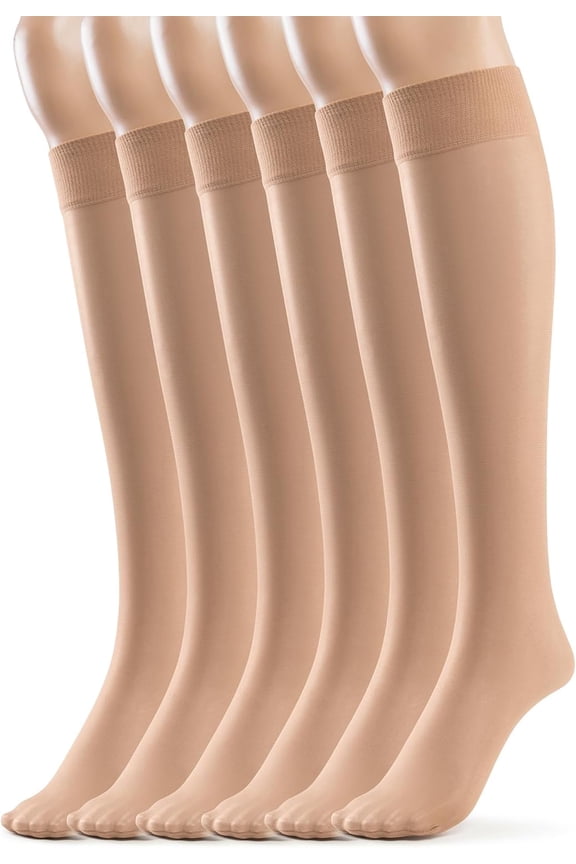 Silky Toes Sheer Knee High Stockings for Women, 6 Pairs Nylon Trouser Socks