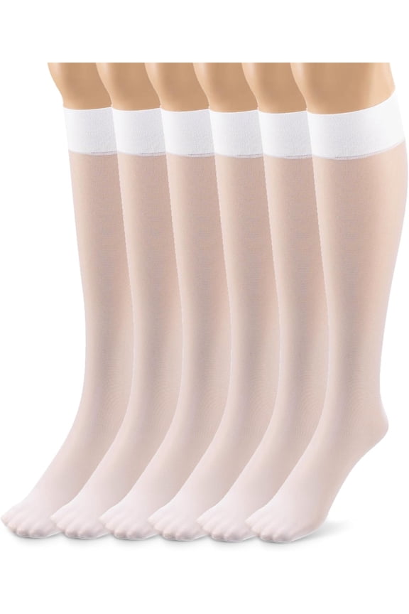 Silky Toes Sheer Knee High Stockings for Women, 6 Pairs Nylon Trouser Socks