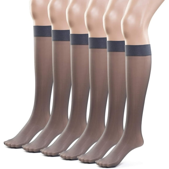 CAILDANL Silky Toes Sheer Knee High Stockings for Women, 6 Pairs Nylon Trouser Socks