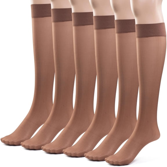 CAILDANL Silky Toes Sheer Knee High Stockings for Women, 6 Pairs Nylon Trouser Socks